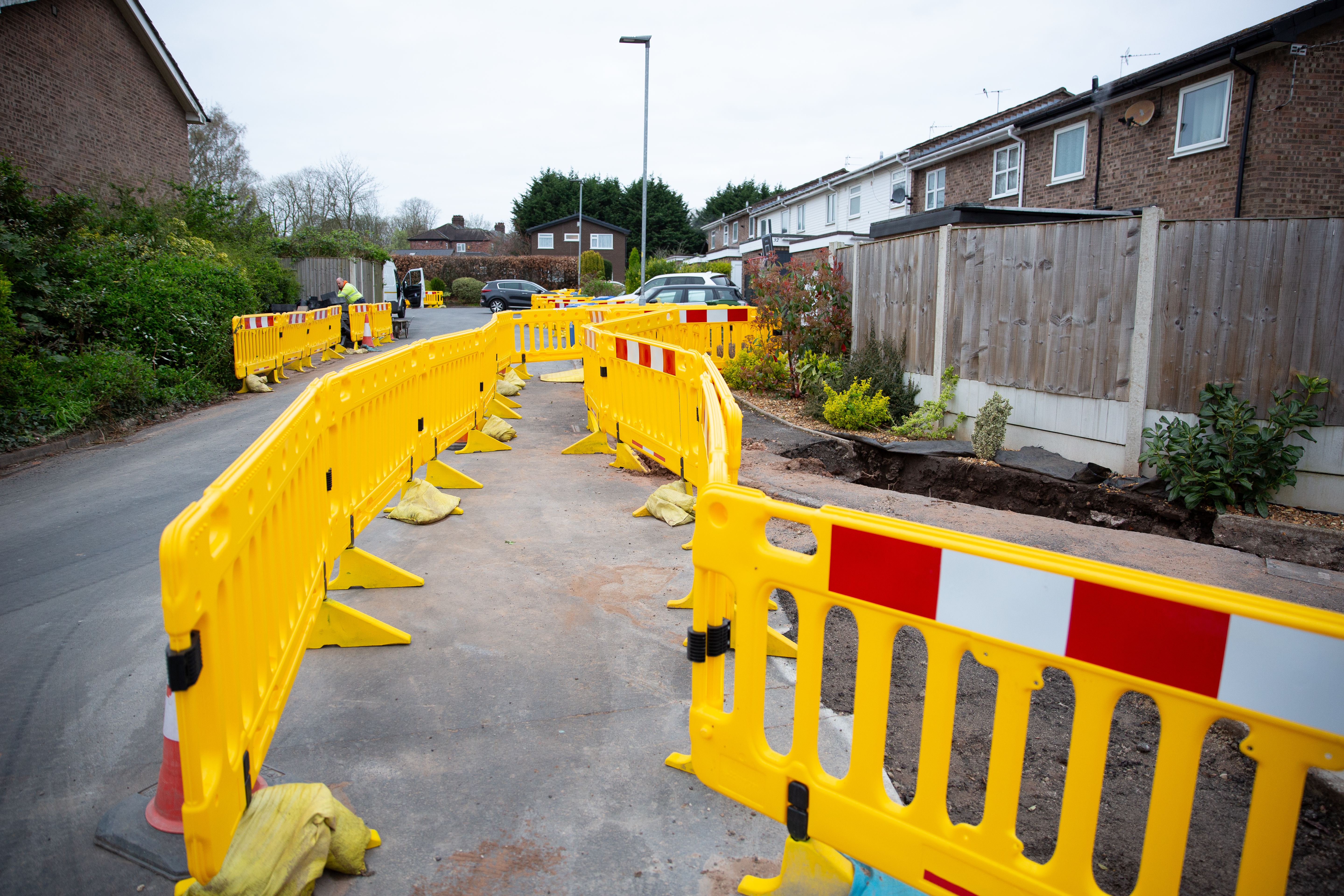 Series of road work barriers