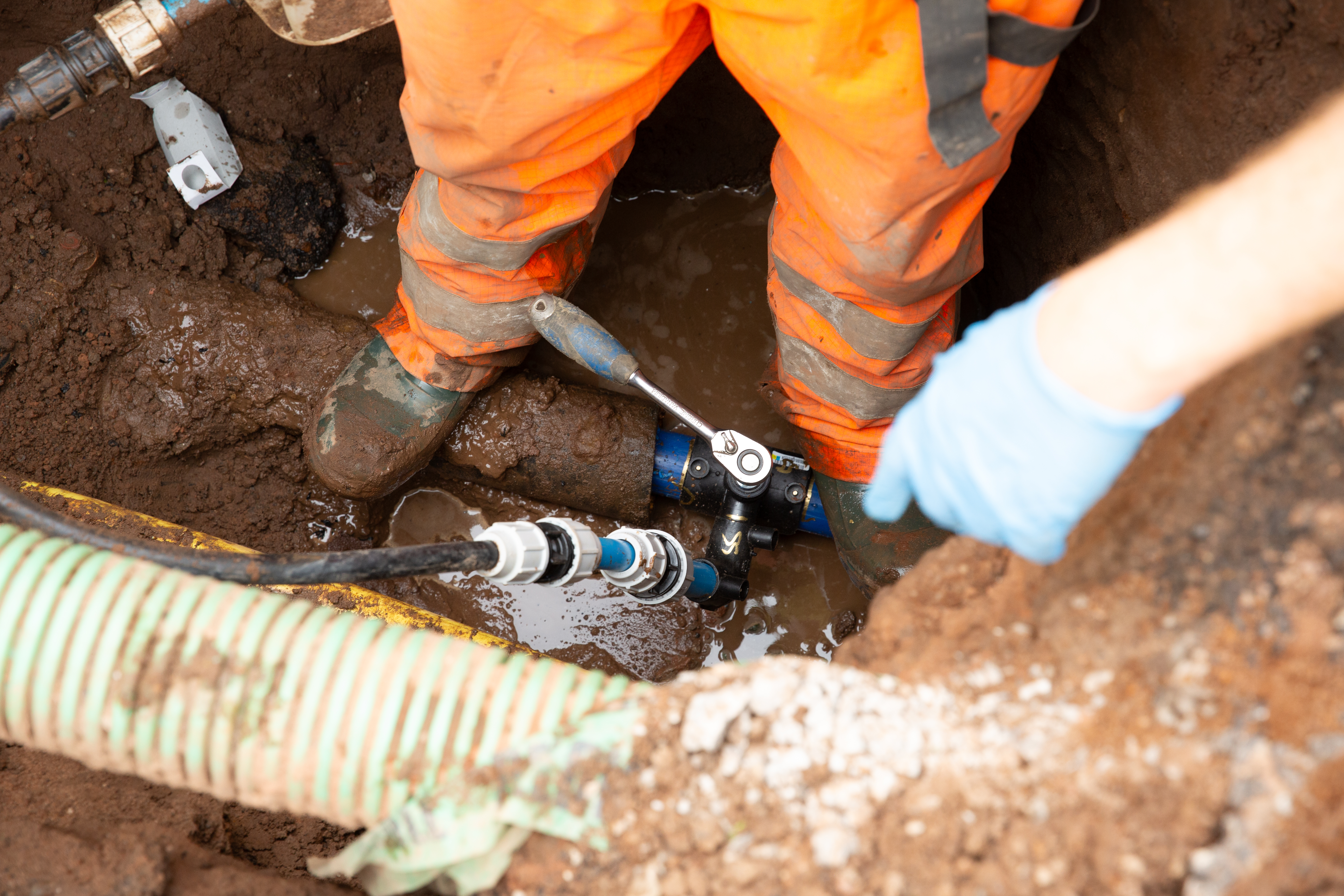 work on exposed pipe