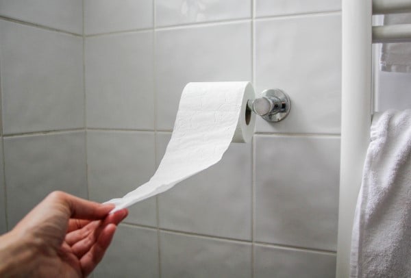 Hand pulling toilet roll